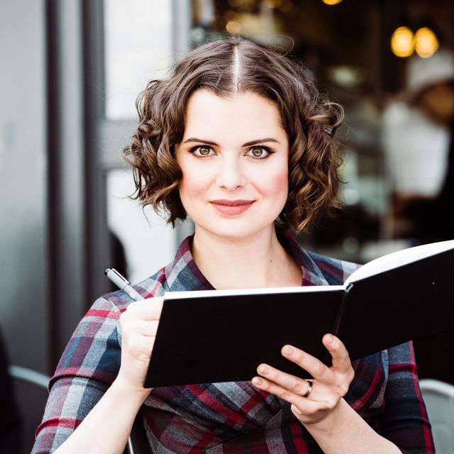 Woman using a book different makeup styles